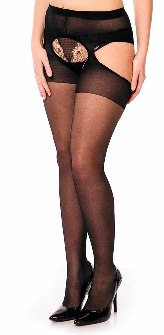 Glamory Plaisir Ouvert Straps-Strumpfhose, Transparente Netz-Optik, Große Größen Komfort