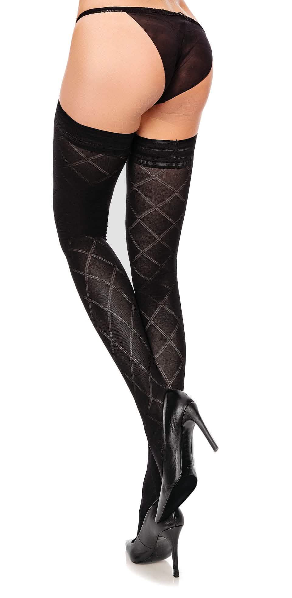 Halterlose Strümpfe Übergröße XL bis 4XL Schwarz Wabenmuster 50 DEN