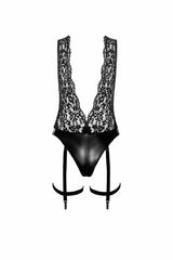 Body Aus Spitze Und Wetlook Mit Strumpfhalter Für Damen