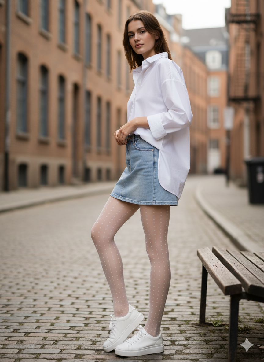 Weiße Strumpfhose mit Punkten - Charlize