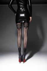 Verführerische Strumpfhose mit Rücknaht & Spitzenmuster