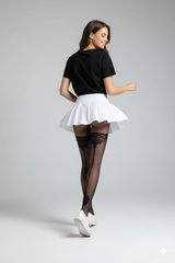 Verführerische Strumpfhose mit Rücknaht & Spitzenmuster