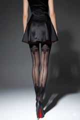 Verführerische Strumpfhose mit Rücknaht & Spitzenmuster