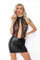 Wetlook Minikleid mit Spitzenoberteil