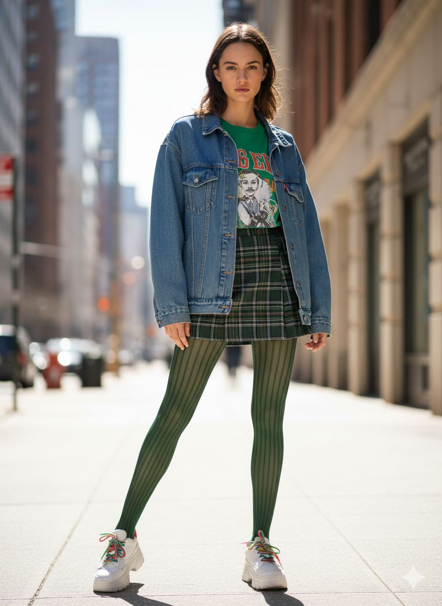 Grün Gestreifte Strumpfhose - Colour Story