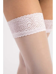 Bas autofixants blancs avec dentelle noble – Edith