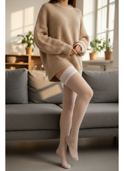 Bas autofixants blancs avec dentelle noble – Edith