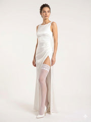 Halterlose Netzstrümpfe in Weiß mit Spitze – Bianca