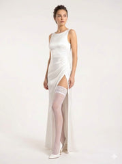 Białe pończochy samonośne z koronką – Bianca