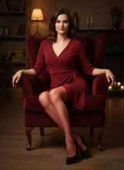 Rote halterlose Netzstrümpfe mit Spitze – Liza