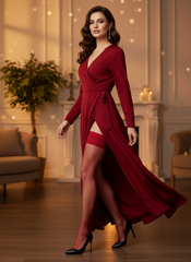 Rote halterlose Netzstrümpfe mit Spitze – Liza