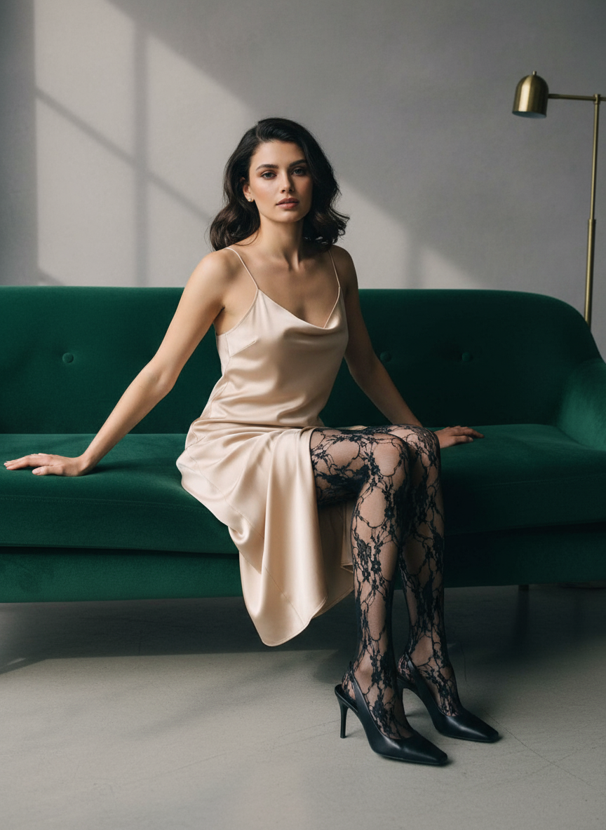 Sale: Spitzen Strumpfhose - Donatella - Größe S