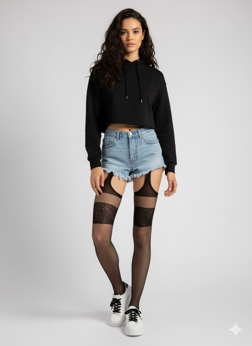 Straps-Strumpfhose mit Leopardenmuster - Amour Sauvage