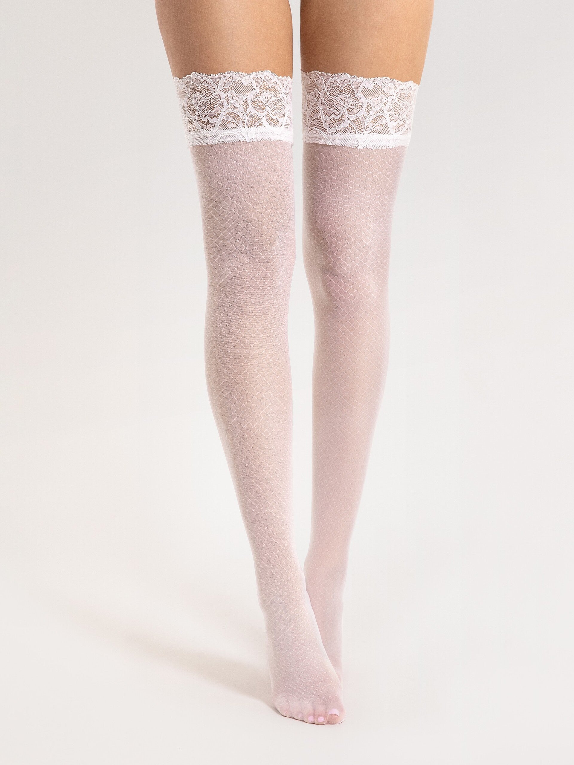 Weiße halterlose Netzstrümpfe 20 DEN - Matin