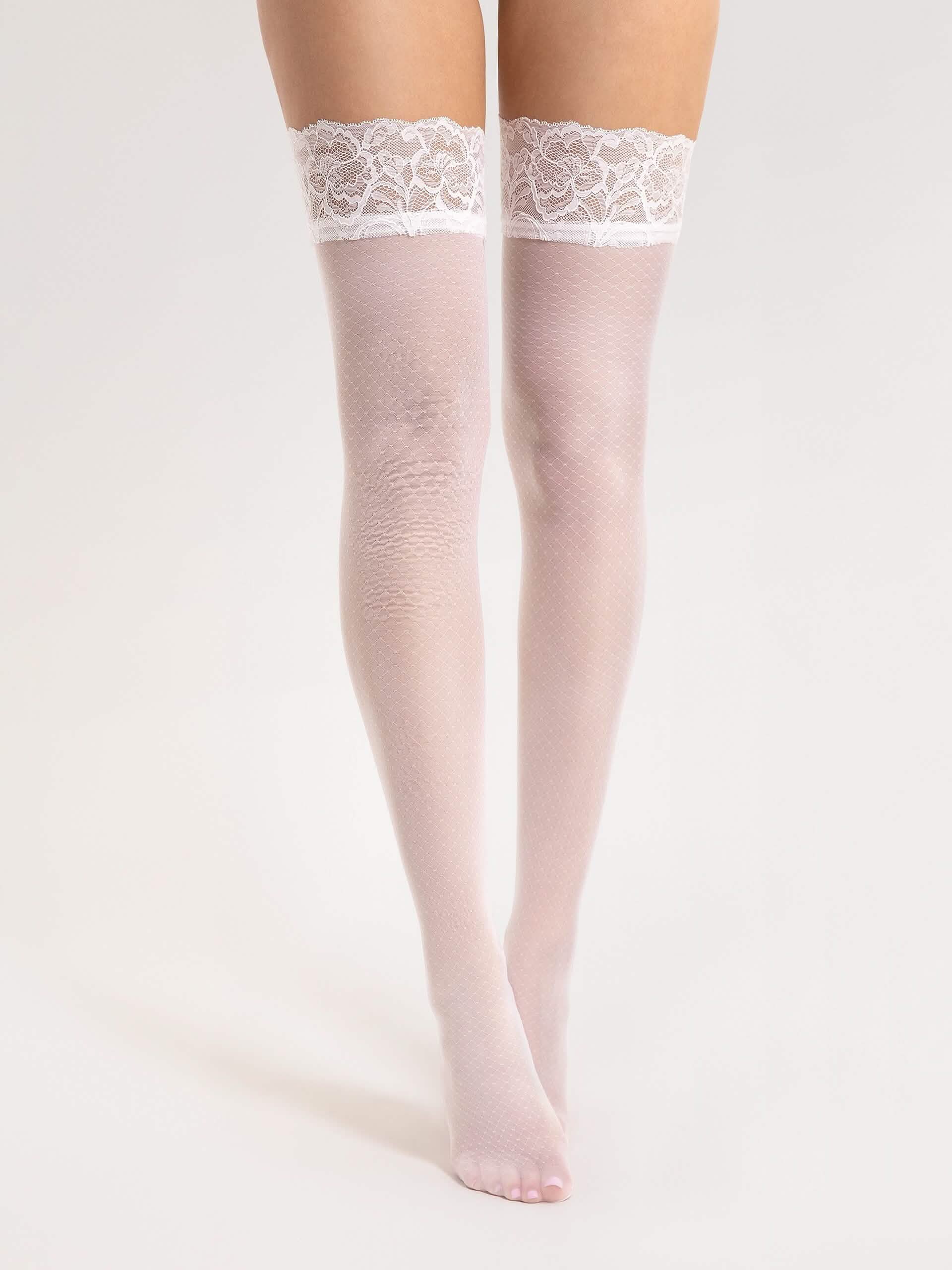 Weiße halterlose Netzstrümpfe 20 DEN - Matin