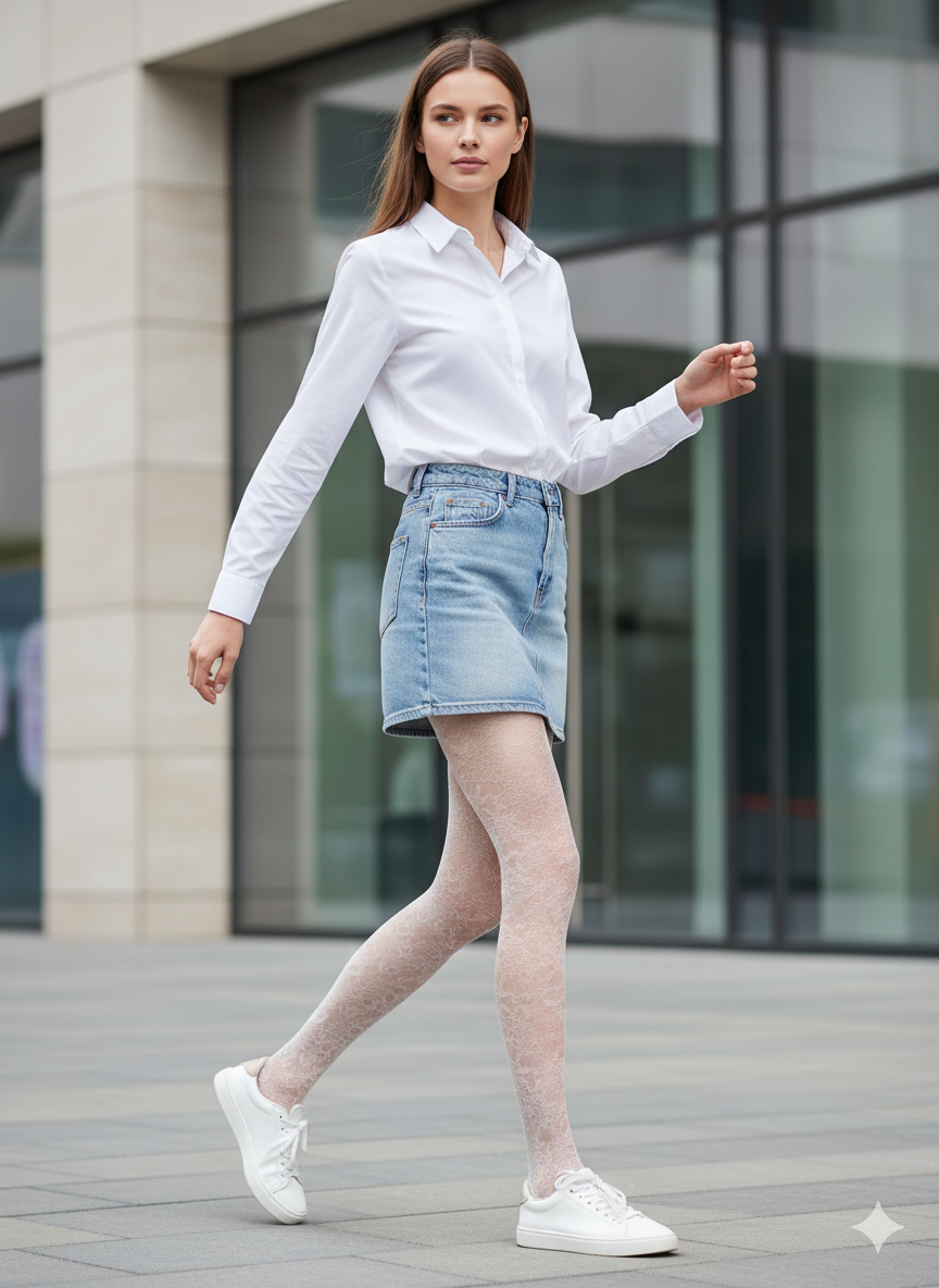 Weiße Strumpfhose mit Muster - Ariel