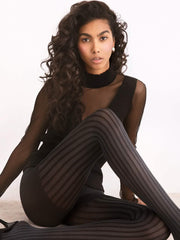 Graue gestreifte Strumpfhose - Colour Story