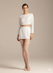 Sale: Nylonstrümpfe Lumina in Weiß mit zarter Spitze – Eleganz für jeden Anlass