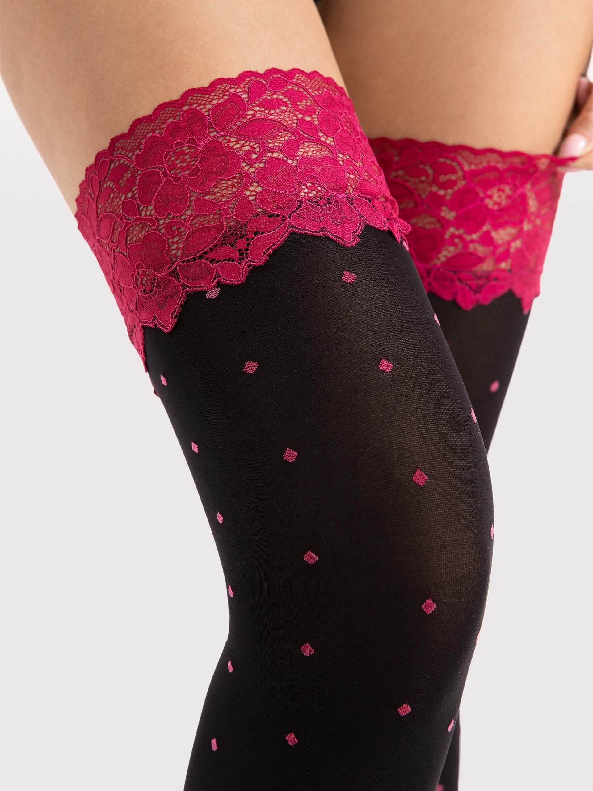 Nylonstrümpfe Volcan Schwarz - Verführerische Eleganz mit pinker Spitze