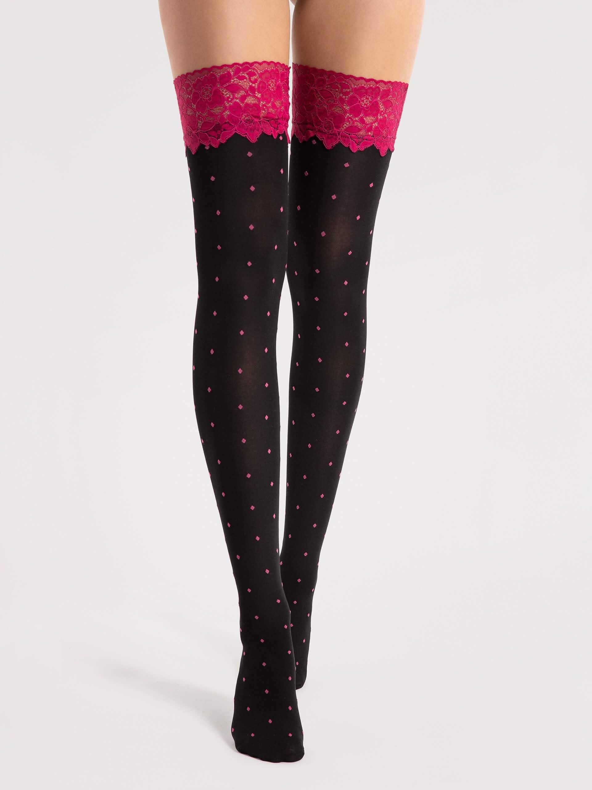 Nylonstrümpfe Volcan Schwarz - Verführerische Eleganz mit pinker Spitze