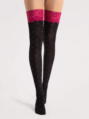 Nylonstrümpfe Volcan Schwarz - Verführerische Eleganz mit pinker Spitze