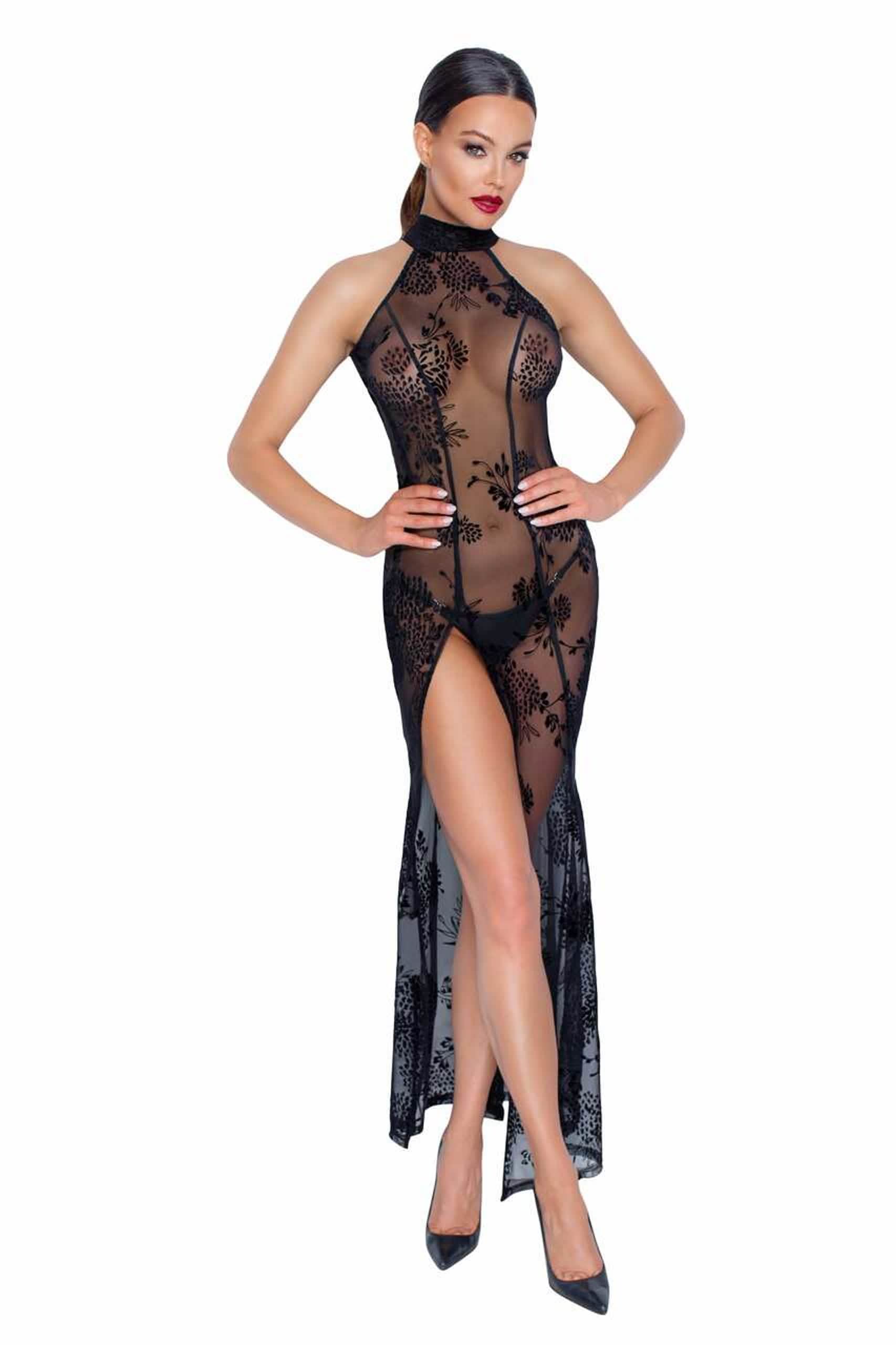 Mesh Kleid mit hohem Schlitz