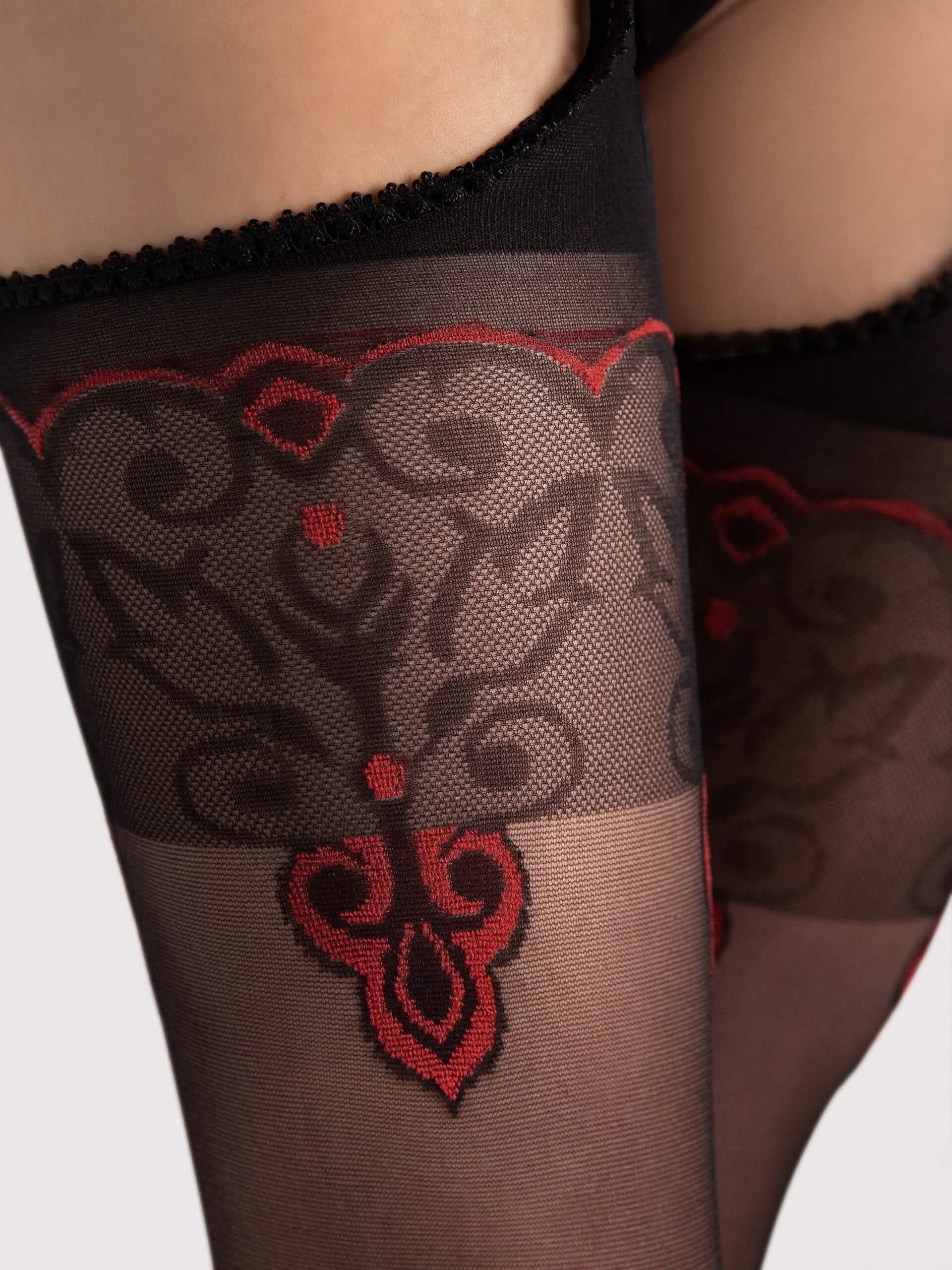 Straps-Strumpfhose Amour Rouge Mit Orientalischen Muster Schwarz