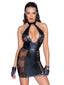 Damen Wetlook Minikleid mit tiefem Ausschnitt, Mesh-Einsätzen und floralen Mustern