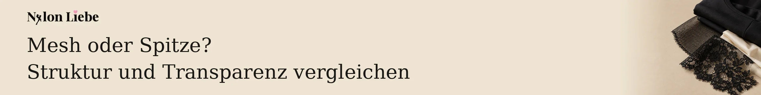 Schwarzer Meshstoff und floraler Spitzenstoff neben heller Unterlage.