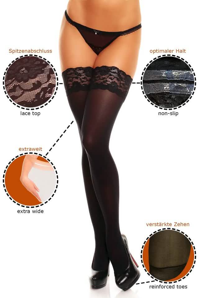 Glamory Micro 60 Halterlose Strümpfe Übergröße – Schwarz (XL bis 4XL)