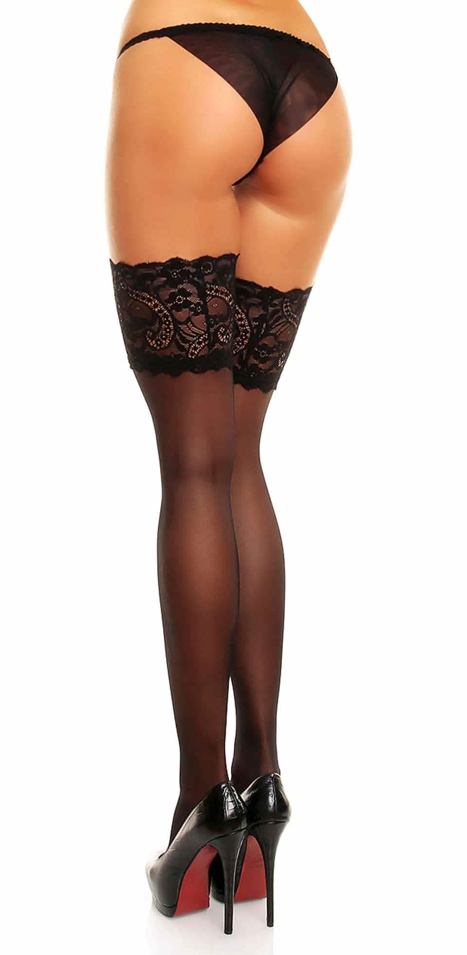 Strumpfhose Halterlos Übergröße XL bis 4XL Schwarz Komfortbund