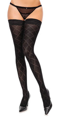 Halterlose Strümpfe Übergröße XL bis 4XL Schwarz Wabenmuster 50 DEN