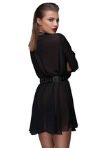 Schwarzes Chiffon-Minikleid mit Halsband und Taillengürtel, eleganter Look