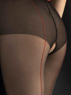 Schwarze Nylonstrumpfhose mit roter Naht und Cut-Out-Detail, sinnlich und elegant