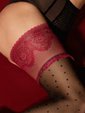 Nylonstrümpfe Redlace Schwarz – Verführerische Punkte mit roter Spitze