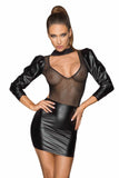 Kinky Wetlook Kleid mit Tüll Oberteil