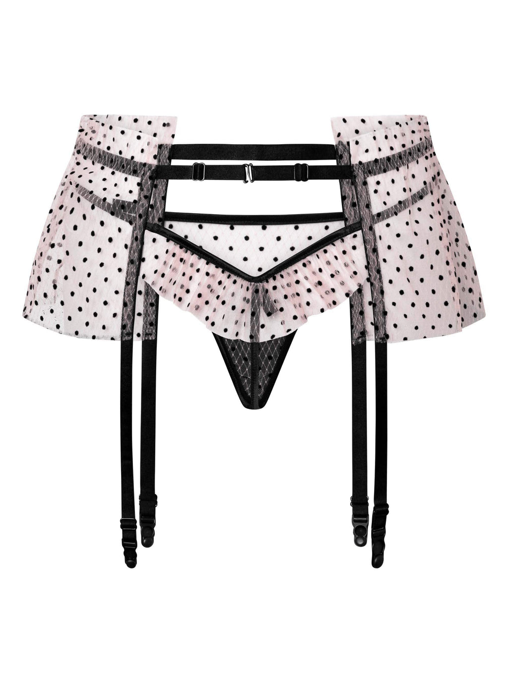 Transparenter Strapsgürtel mit schwarzen Punkten und Rüschen, Damen Dessous Accessoire