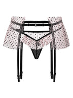 Transparenter Strapsgürtel mit schwarzen Punkten und Rüschen, Damen Dessous Accessoire