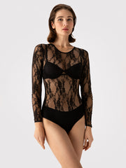 Sexy lace bodysuit with long sleeves JILL - Black