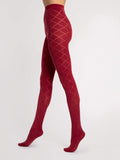 Rote Strumpfhose mit Rautenmuster, blickdicht, elegant, Modellansicht seitlich