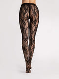 Transparente Spitzen-Strumpfhose in Schwarz mit floralem Muster, Rückansicht