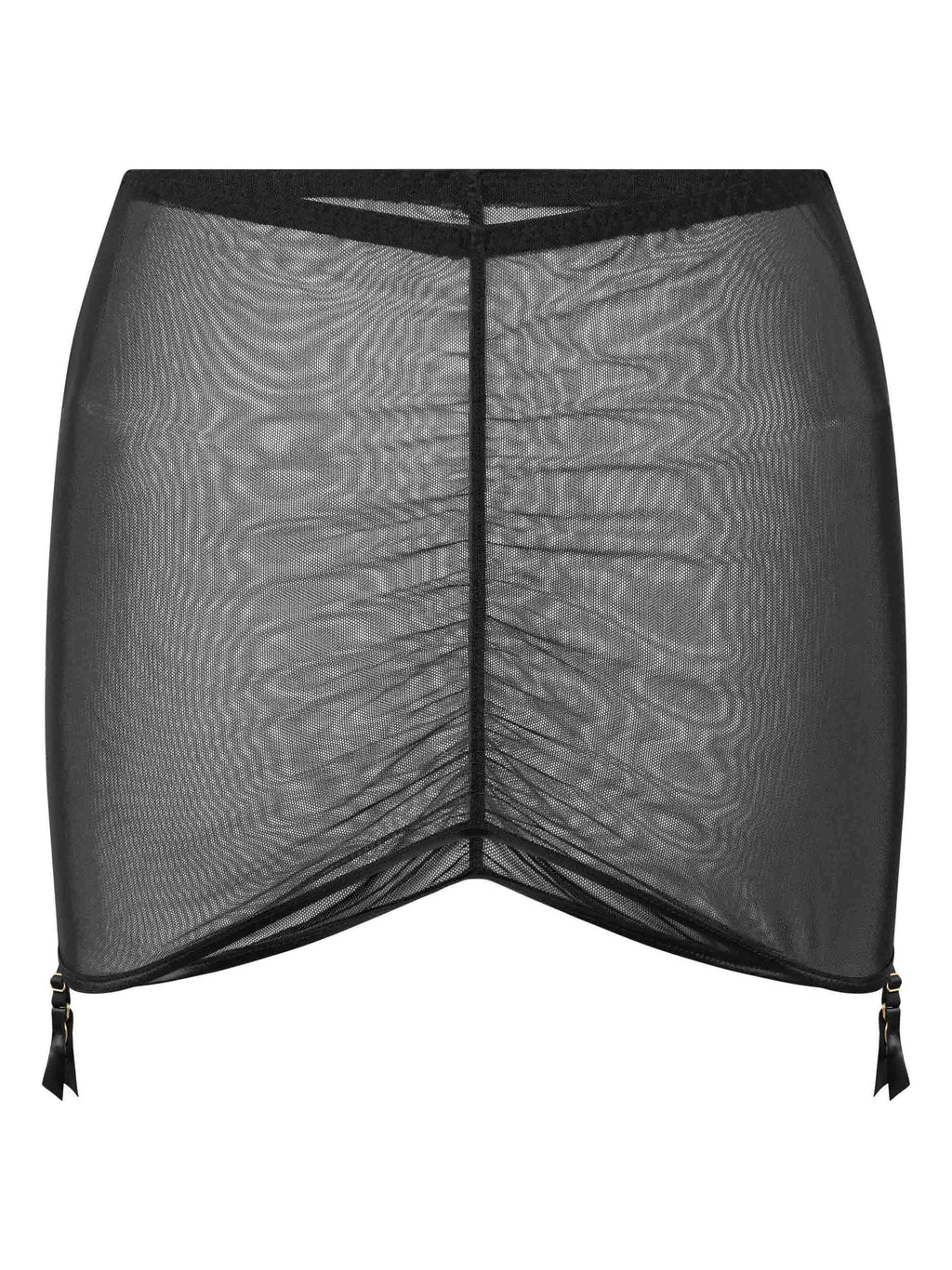 Transparenter schwarzer Retrorock aus Nylon mit seitlichen Satin-Schleifen, elegante Optik