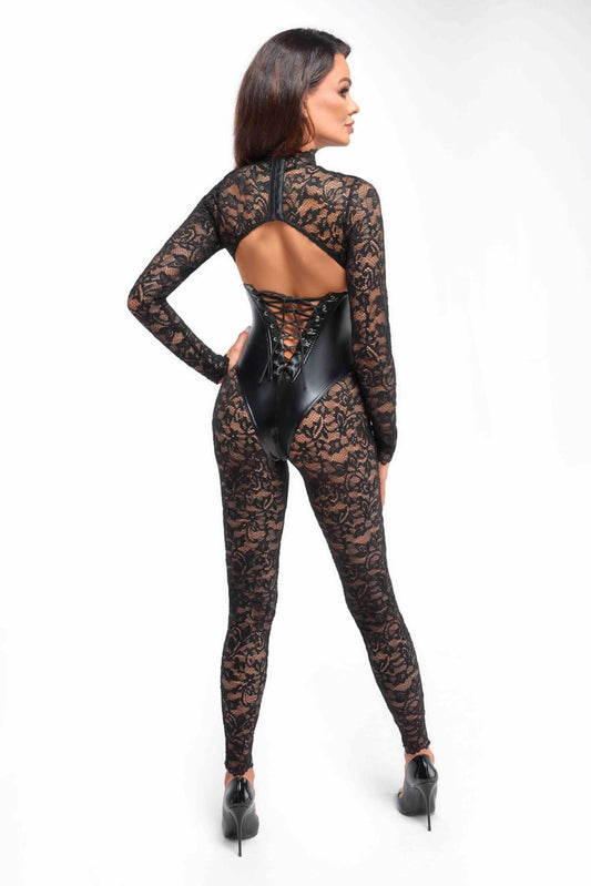 Enigma Catsuit aus Spitze mit Unterbrustmieder von Noir Handmade