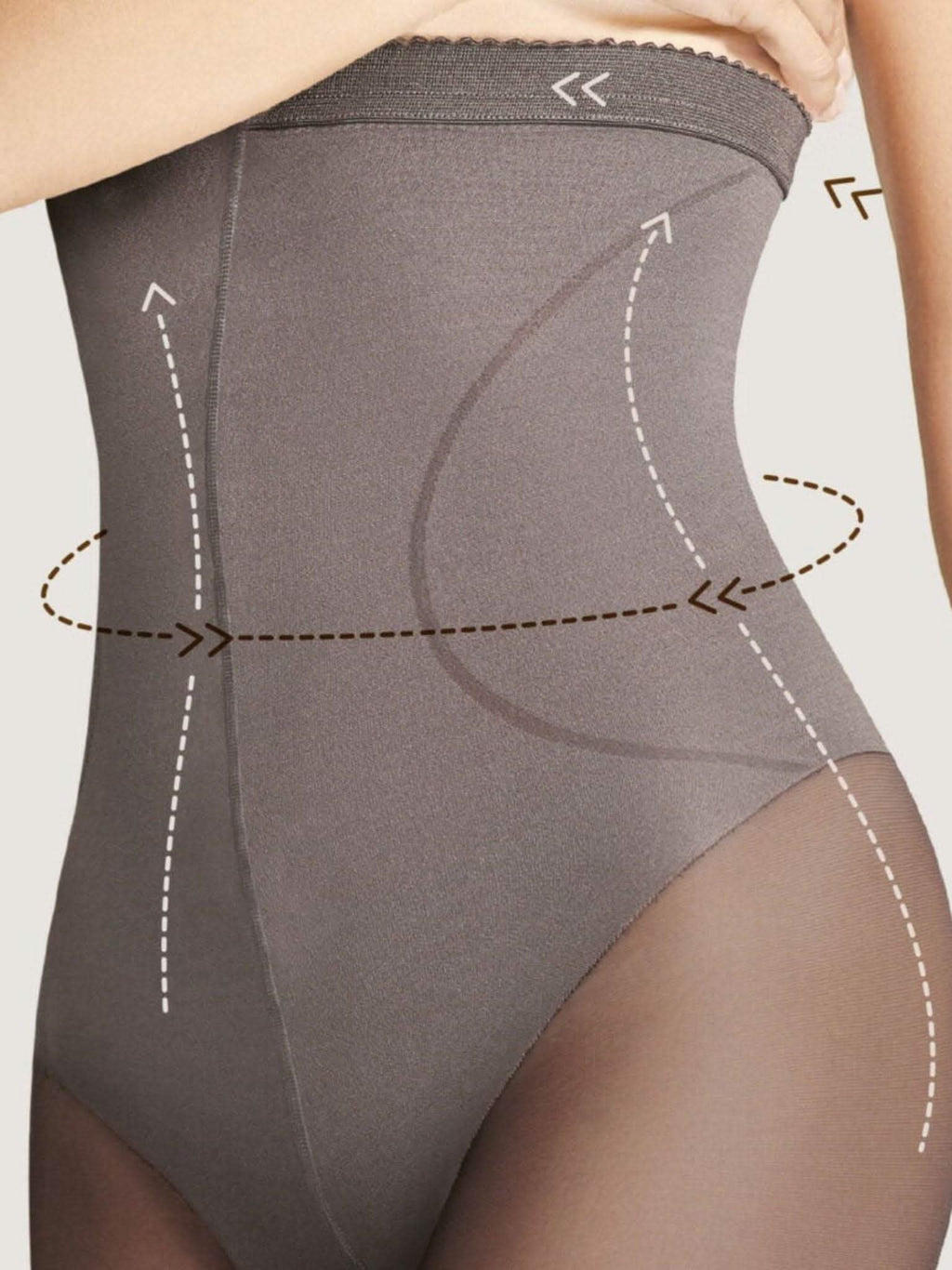 High-Waist Shapewear Strumpfhose in Hautfarbe, figurformend, nahtlos, halbtransparent.