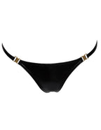 Schwarzer Wetlook-String mit goldenen Details, minimalistisch, erotische Dessous