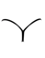 Schwarzer Wetlook String für Damen, minimalistische Unterwäsche, glänzendes Design, freigestellt