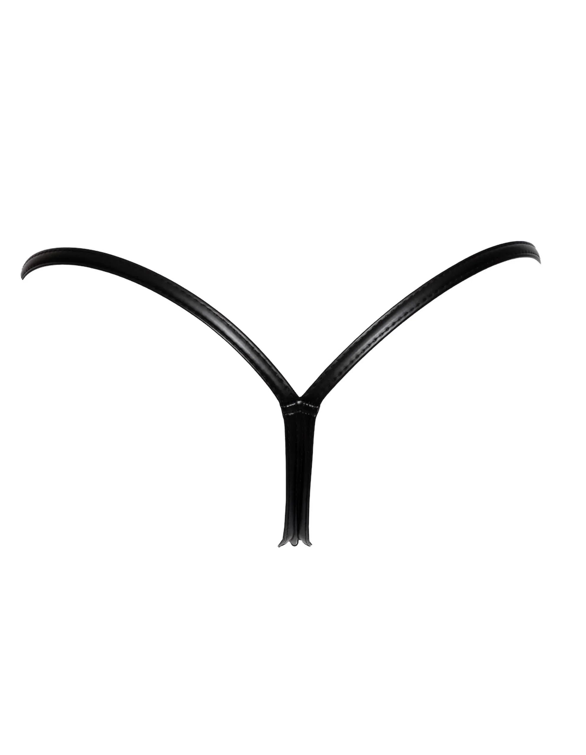 Schwarzer Wetlook String für Damen, minimalistische Unterwäsche, glänzendes Design, freigestellt