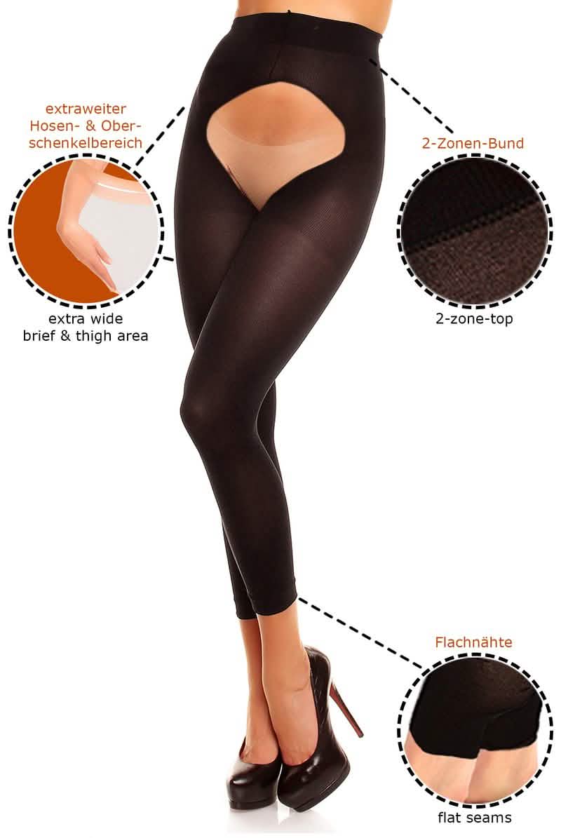 Nylon Leggings Ouvert in Übergröße Breeze 60  – Gr. 40 bis 62 (XL-4XL) – Blickdicht & Offen