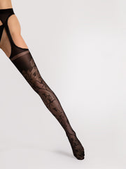 Straps-Strumpfhose ROSE Mit Rosenmuster Schwarz Eleganz