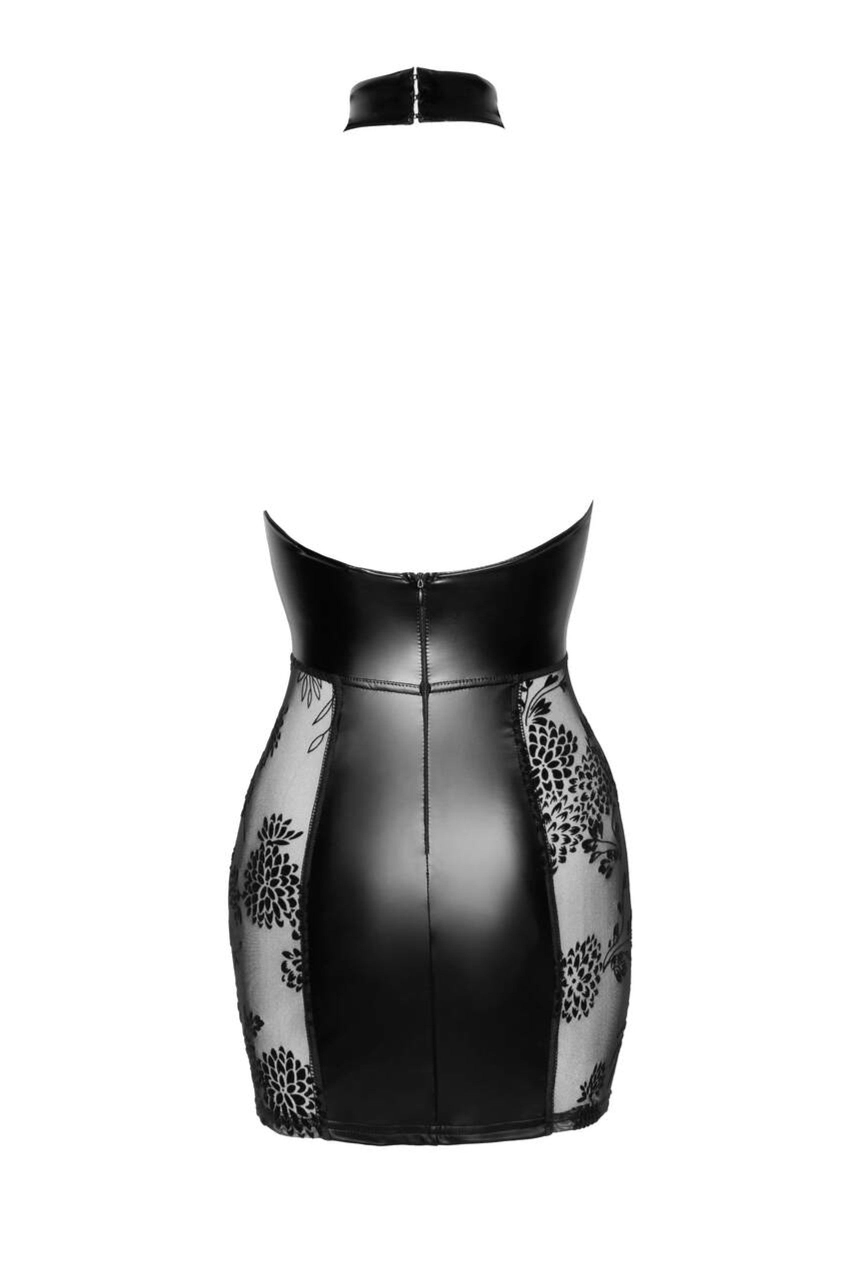 Mini robe audacieuse en wetlook avec mesh sur les côtés - noir